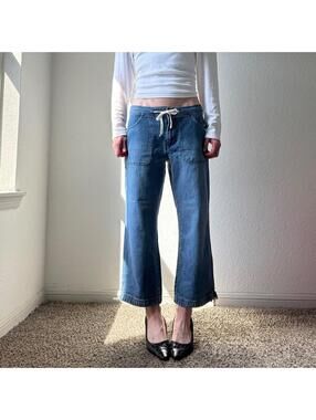 Vintage authentic rare y2k low rise wide leg flare cropped cargo denim jeans